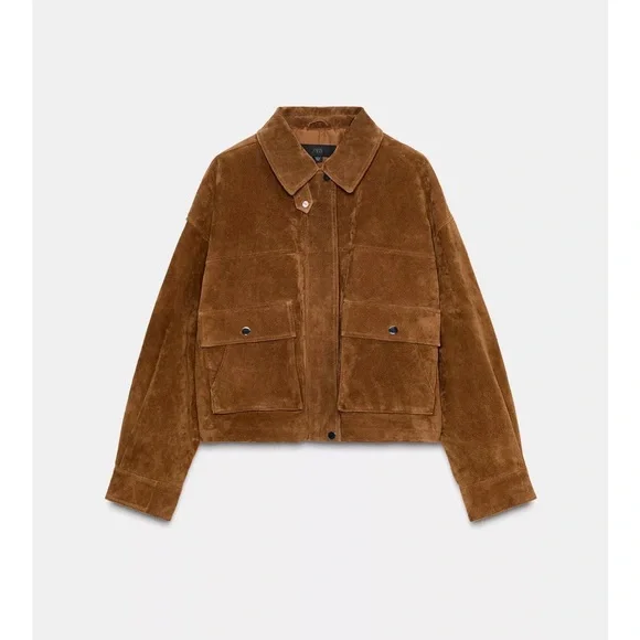 ZARA 100% LEATHER BOMBER JACKET - Picture 4 of 14